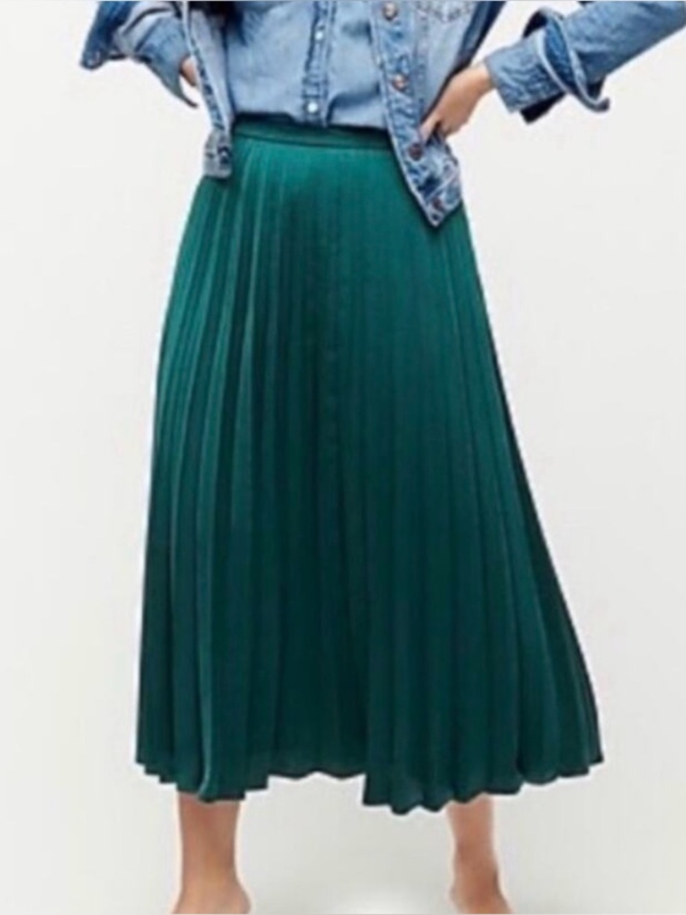 J. Crew Green Pleated Skirt